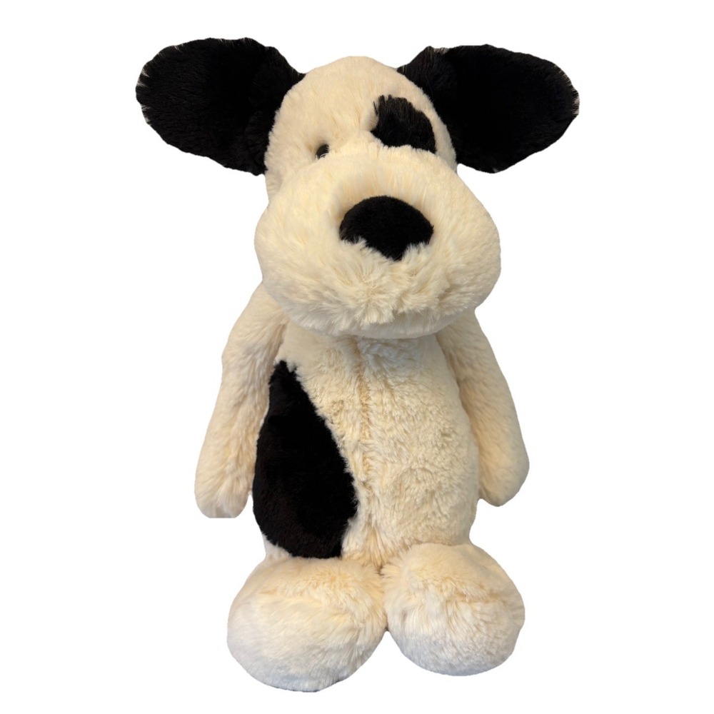 Jellycat Medium Bashful Black & Cream Puppy Dog Plush Stuffed Animal 12" EUC